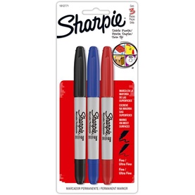 Marcador permanente Sharpie Twin Tip preto, azul e vermelho