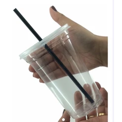 100 copos 500 ml transparente tampa com ''X'' cortada para sucos e bebidas ( CHOCO )