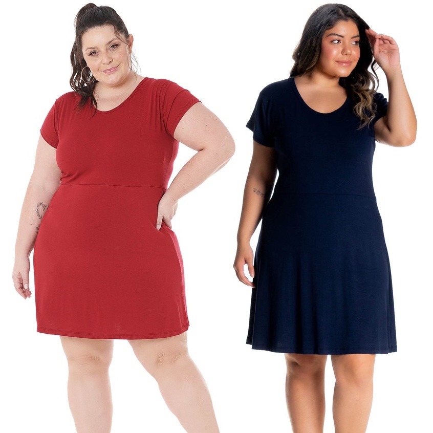 Vestidos Kit 2 Vestido Plus Size de Malha Viscose com Elastano 1146