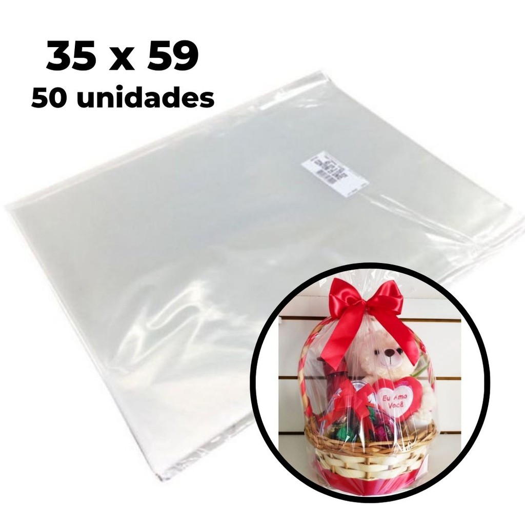 Saco Transparente para  Cestas e  Presentes 35x59 com 50un - Boop - Celofane  - Poli - Incolor em Oferta na Shopee