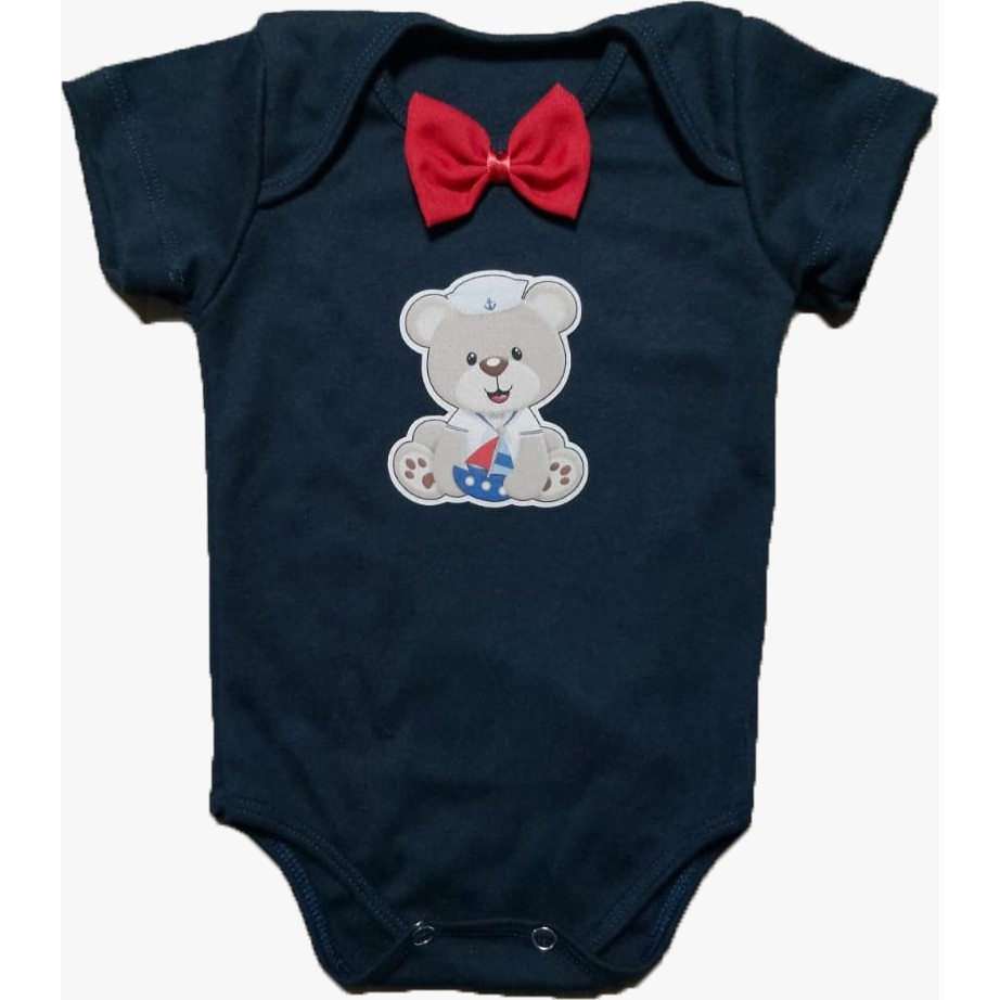 Body Marinheiro Ursinho Urso Bebê Menino Mesversário Enxoval Roupa Festa Primeiros Meses Tema Marinheiro