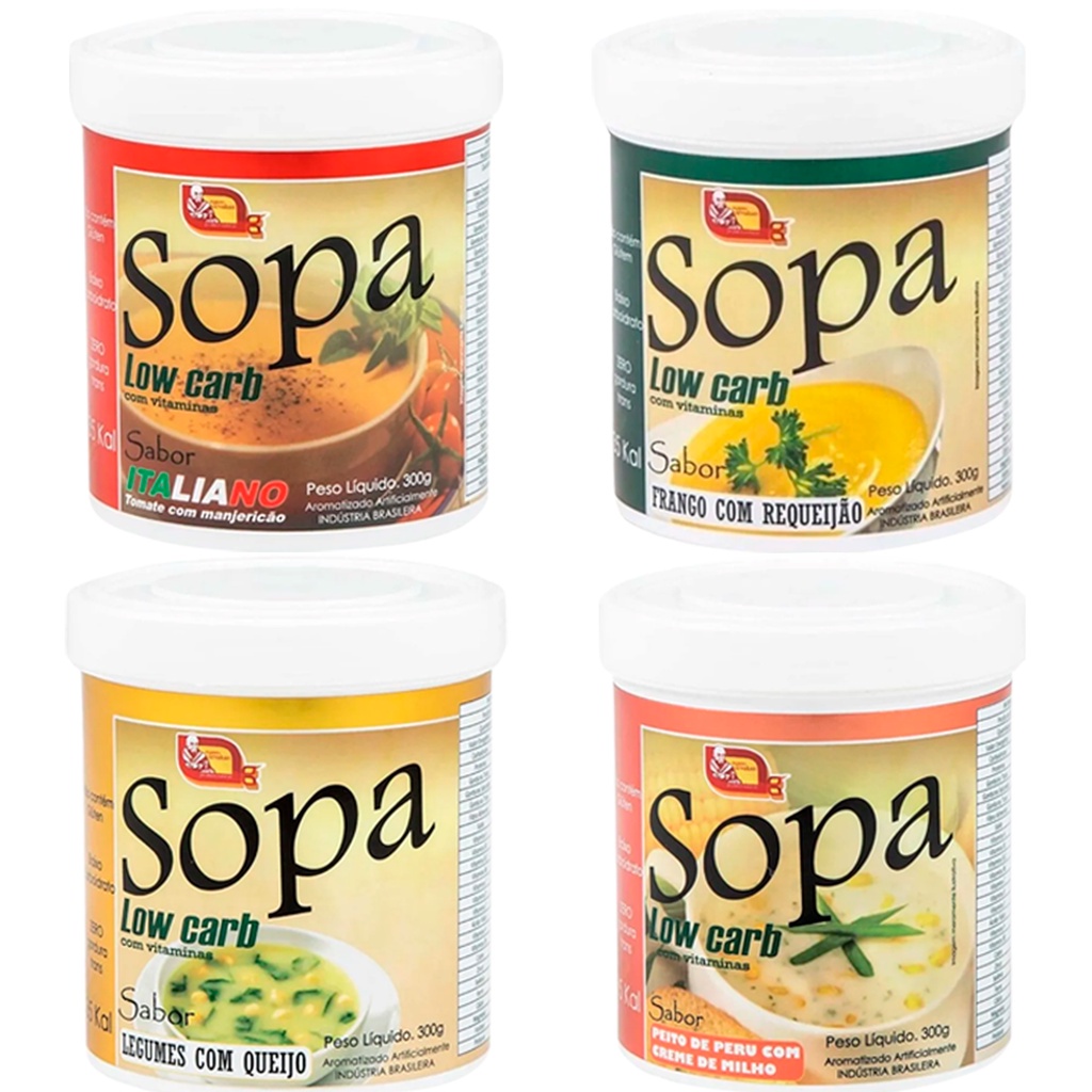 Sopa com baixo carboidrato para dieta Kit Com 4 Unidades (sabores Variados) em Oferta na Shopee