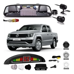 Kit Retrovisor Lcd Camera Sensor De Estacionamento Amarok Preto
