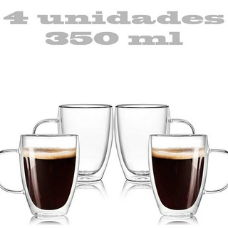 Conjunto 4 Xícaras Parede Dupla de Vidro 350 ML Jogo de Xicaras para Café Expresso Chá Cappuccino