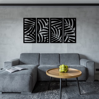 Jogo 4 Quadros Folhagem em Mdf Vazado - 30x60 cada - Cru - Preto