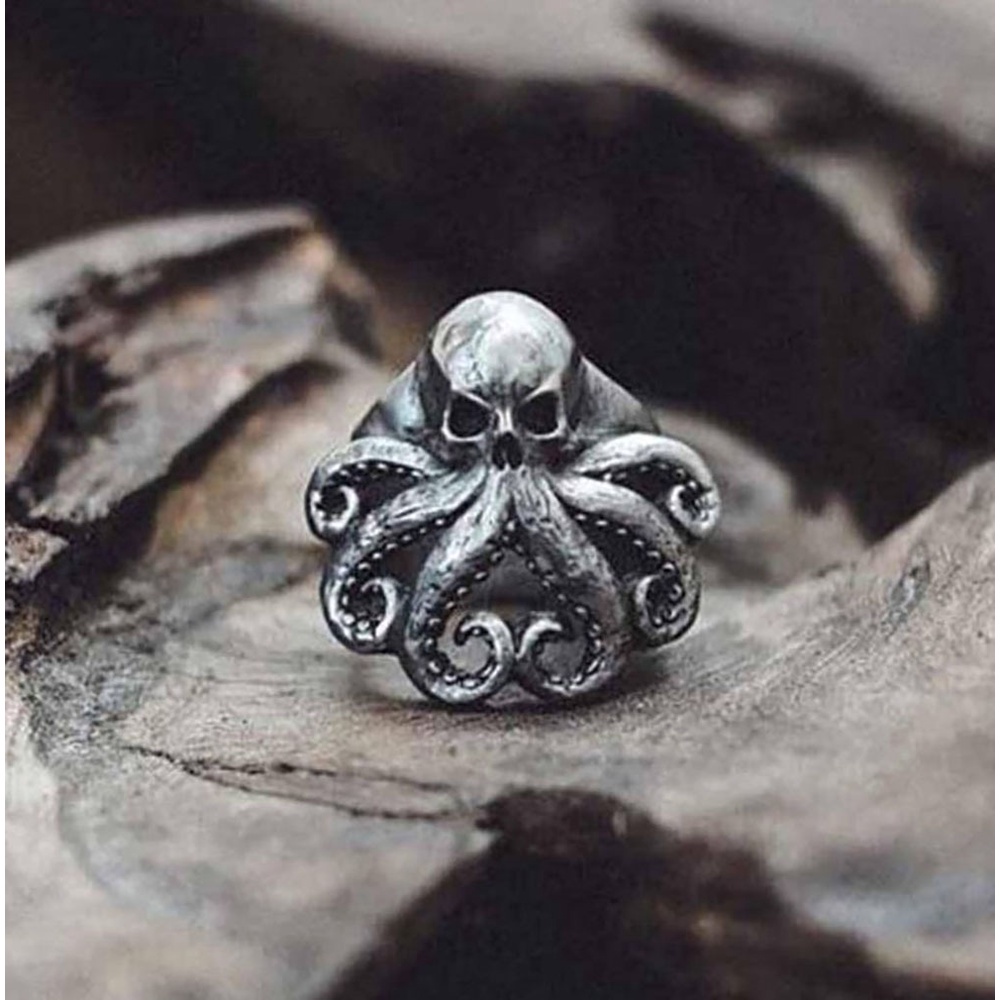 Novo Anel De Caveira De Polvo Retro Punk Para Homens Bijuteria Acessórios De Joias Gótico Pedra Moda