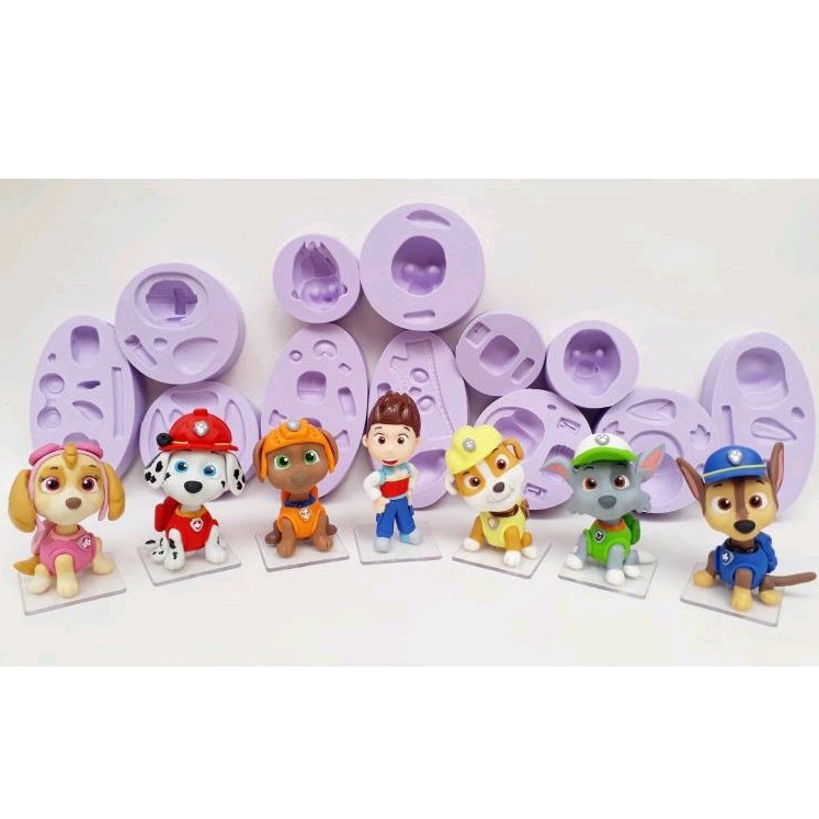 Molde Forma de Silicone Turma Patrulha Canina 3D - Skye, Rubble,Zuma, Rocky, Marshall, Chase, Ryder