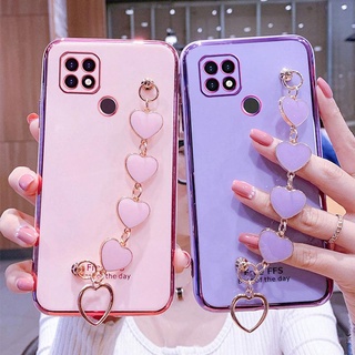 Capa De Celular De Silicone Com Corrente De Coração Metalizado Para Realme C15/C12/C11/2020/C3/C2/C25/C25S/C21Y/C20/C17