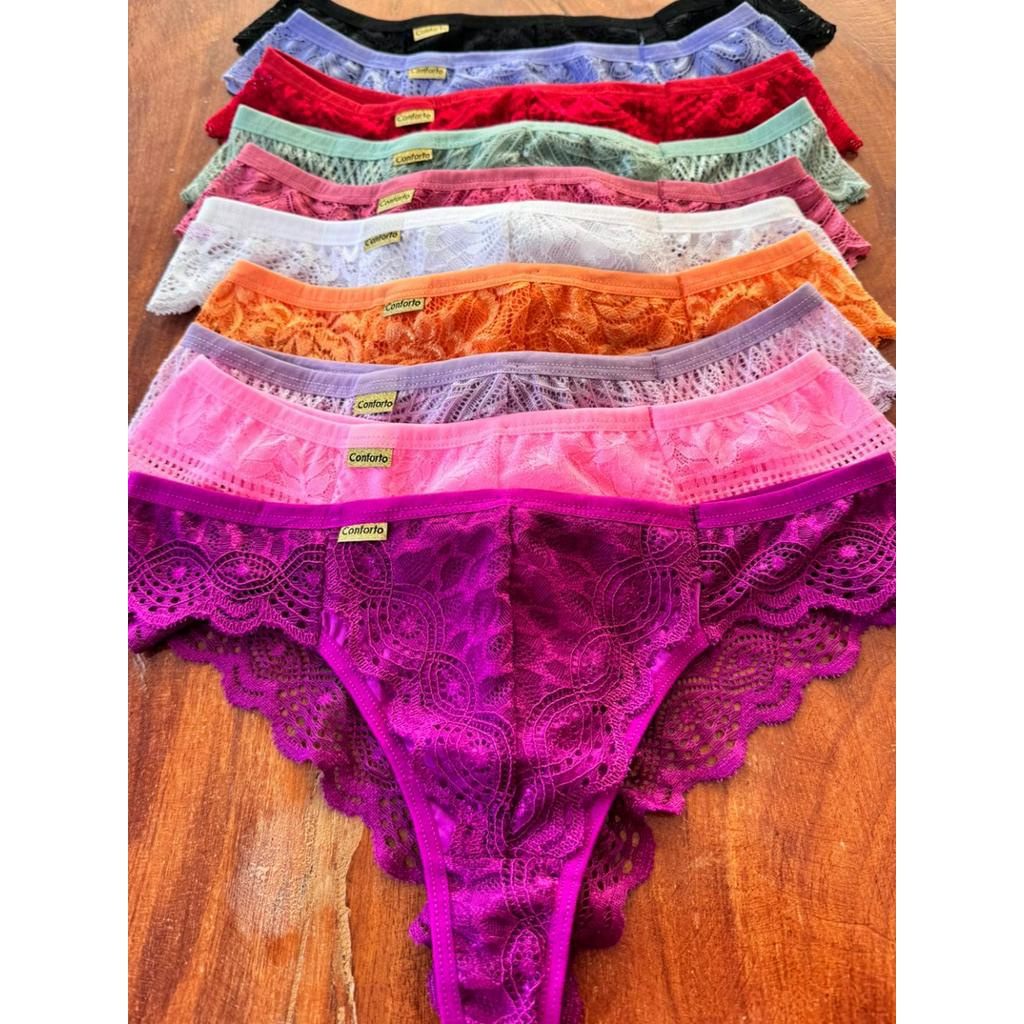 Kit 5 Calcinha Sexy Renda Fio Adulto Feminina Tanga Não Marca Forro Algodão