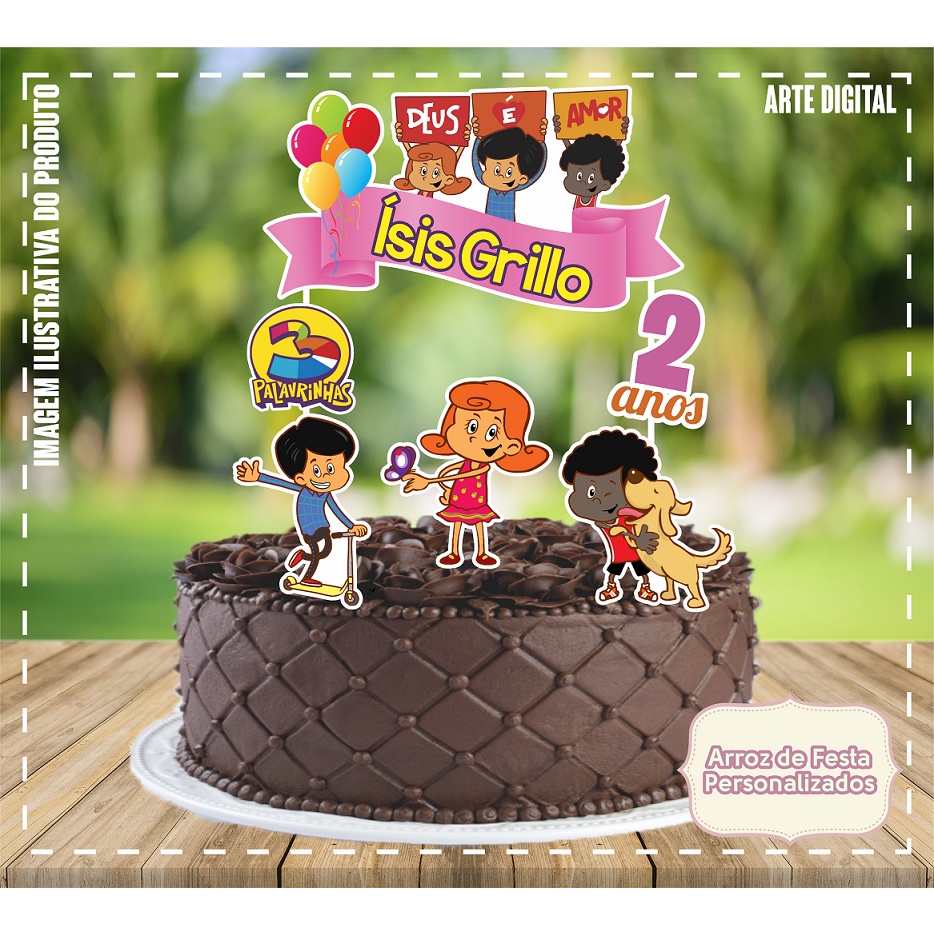 Topo Topper Bolo Personalizado + 40 Tags Docinho 3 Palavrinhas Rosa em Oferta na Shopee