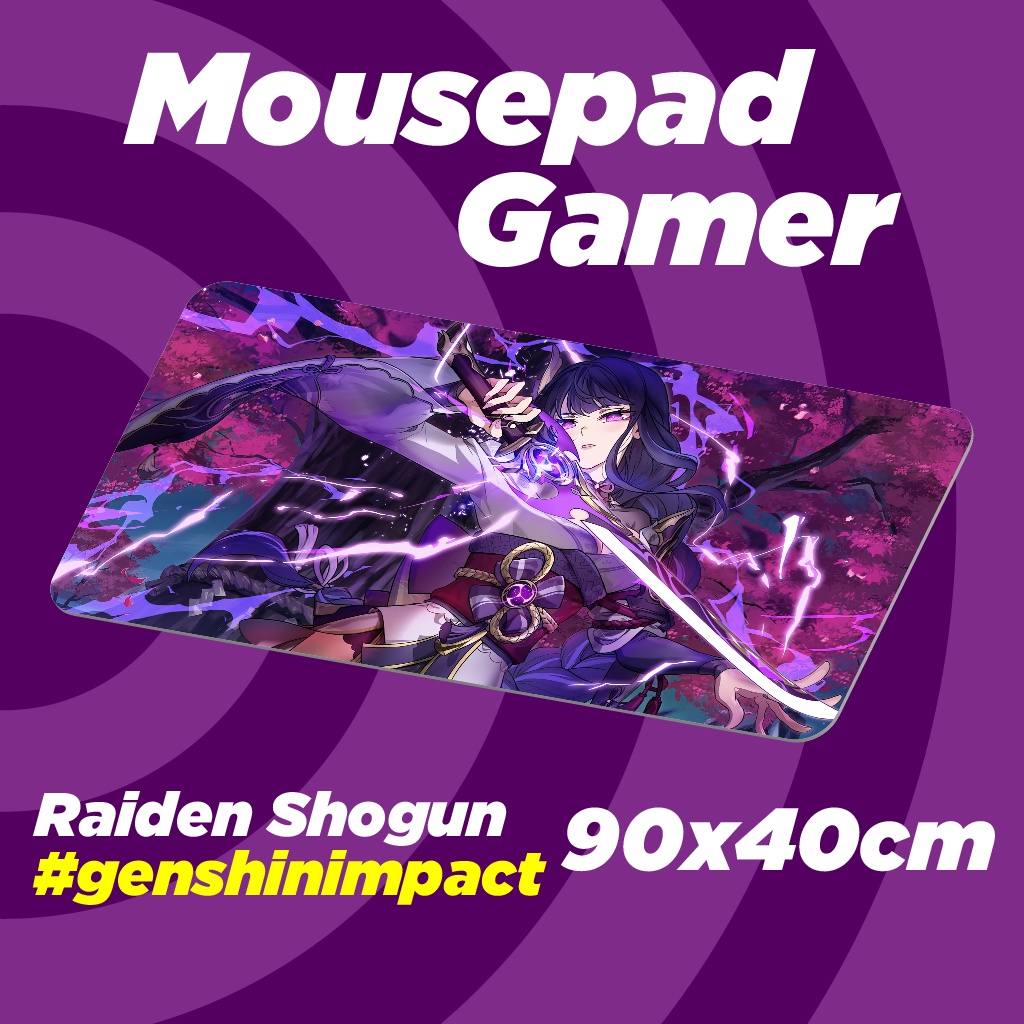 Mouse Pad Gamer Personalizado - Raiden Shogun - Genshin Impact - 90x40cm