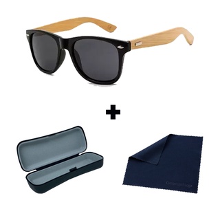 Kit Óculos De Sol Bambu + Kit Case E Flanela Proteção UV