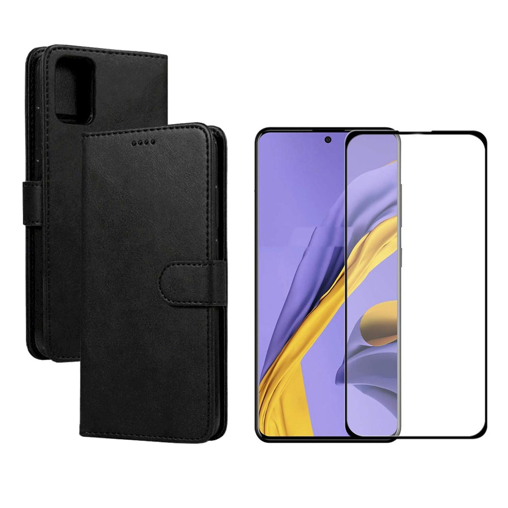 Capa Capinha Carteira Couro Samsung Galaxy A51 + Película De Vidro 3D 5D