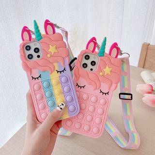 Capa Flexível De Silicone Com Desenho De Unicórnio / Bolha / Fidget Toys Para Iphone 12 11 Pro Max 7 8 Plus X Xr Xs Max
