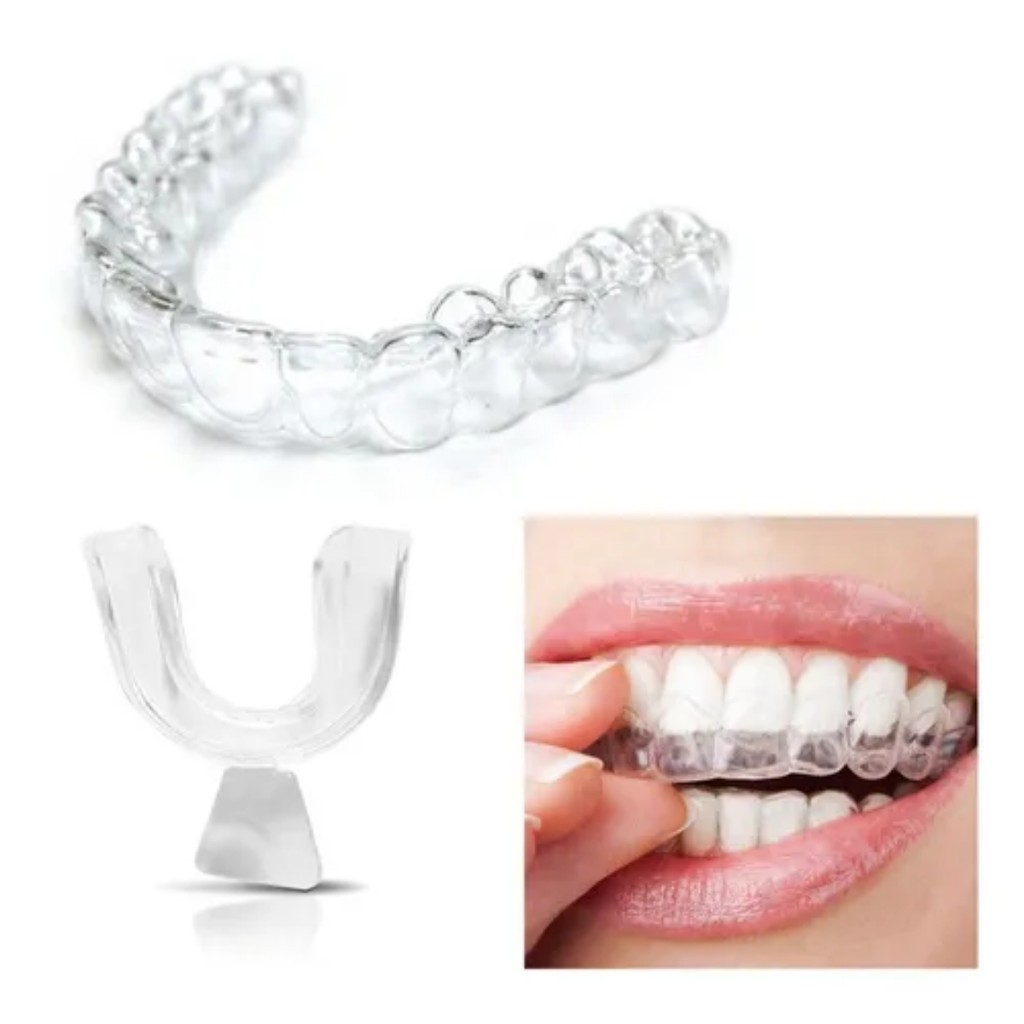 Kit Aparelho Transparente Bucal Dental de Silicone Anti Bruxismo e Ranger de Dentes Termo Moldável 4 Unidades