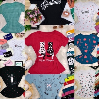 KIT COM 5 Blusa T SHIRT Feminina Estampas De Fabrica Atacado Revenda