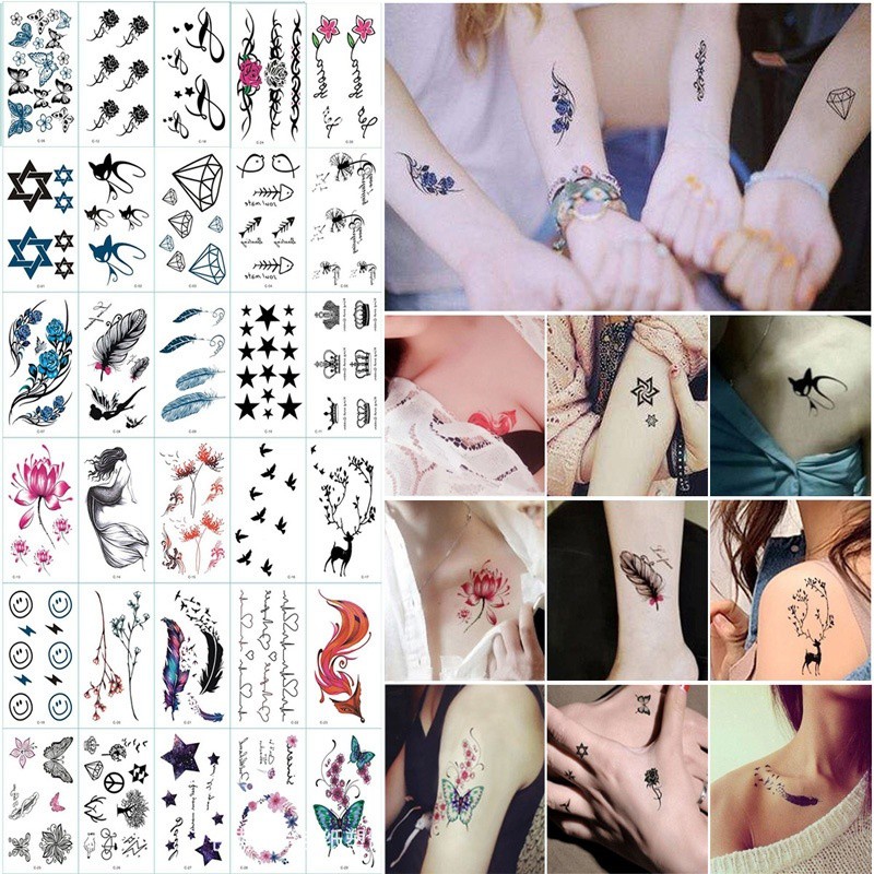 30 Pcs Tatuagem Temporária Etiqueta Bonito Pequeno Fresco Etiqueta Inglês Carta Tatuagem Falsa Tatuagem À Prova D 'Água em Oferta na Shopee