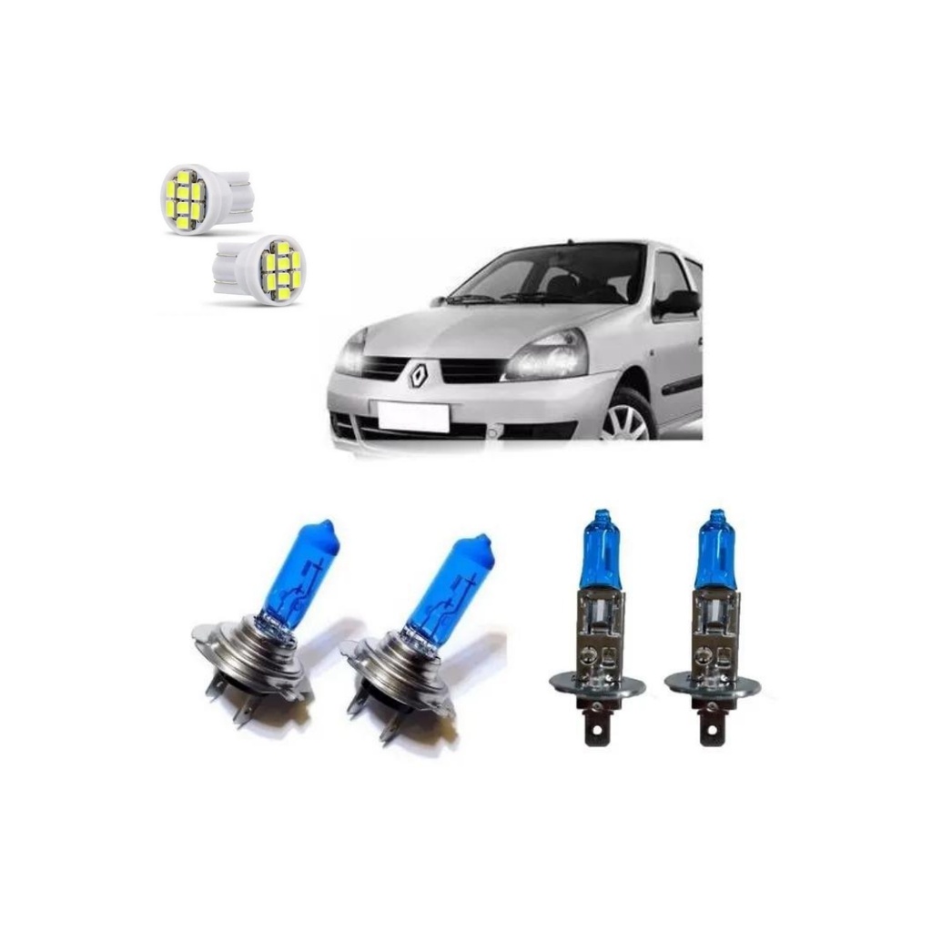 Kit Lâmpadas Super Branca Farol Baixo Alto E Milhas H7 H1 Clio Renault  Clio 2003 A 2012