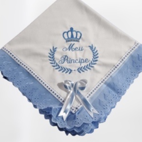Manta De Piquet Bordada Coroa Azul 100% Algodão Infantil Menino