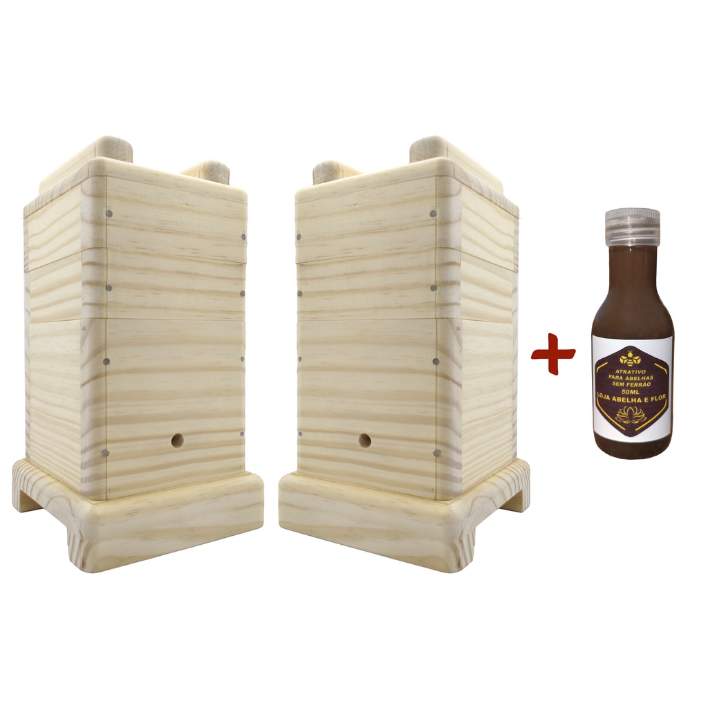 Kit 2 Caixa Para Abelha Jataí 12X12 com encaixe e acetato + 50 Ml De Atrativo