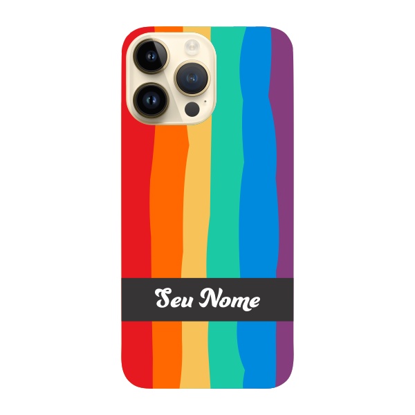 Capinha para iPhone 14 Pro Max Anti Impacto Personalizada - Arco Íris Colorido LGBT LGBTQIA+ com nome