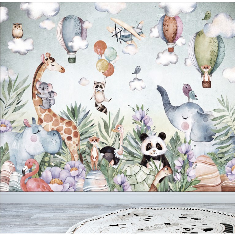 Papel de parede Safari flamingo e amigos