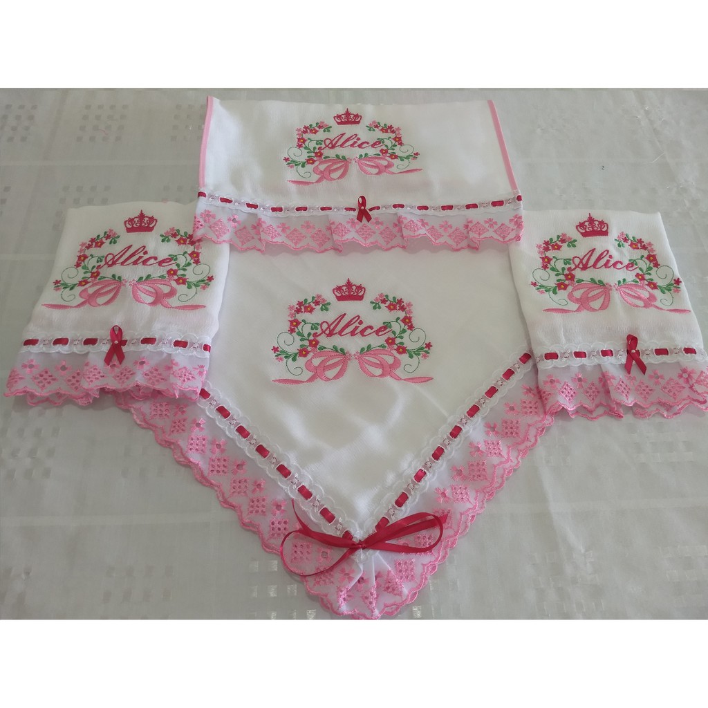 kit 4 peças fraldas bordadas personalizadas para bebê cremer luxo dupla forrada presente enxoval chá maternidade manta toalha banho passeio