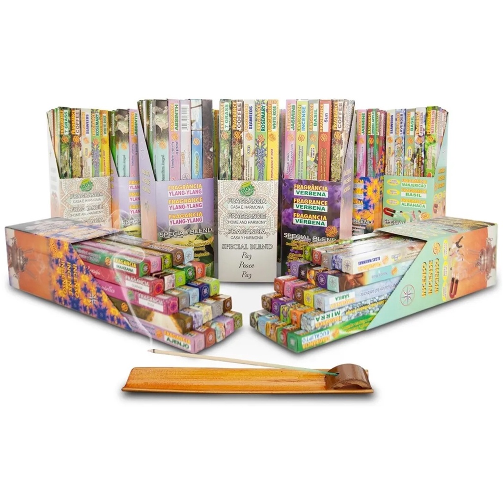 Incenso Special Blend kit c/ 10 caixinhas Fragrâncias Sortidas total 80 Varetas 100% Natural + Brinde Incensário