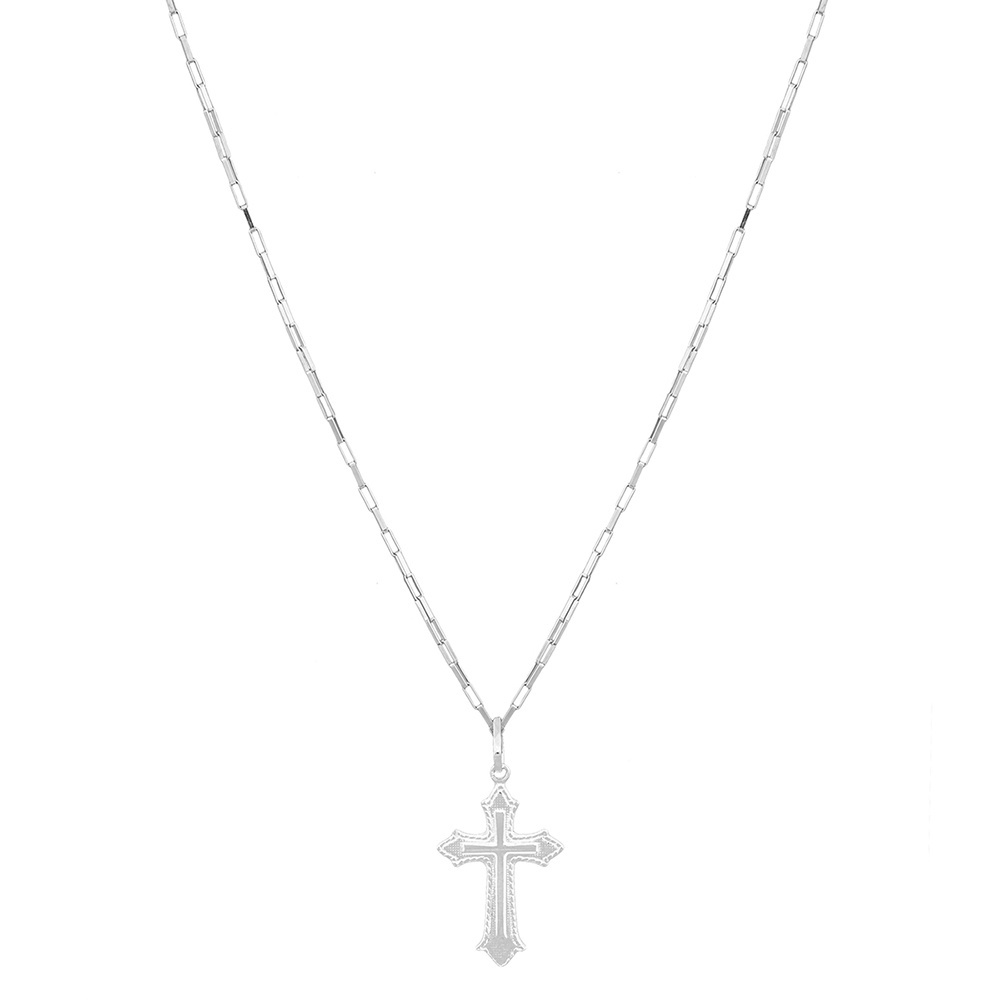 Cordão Corrente Masculina Prata 80cm Pingente Crucifixo Prata 925 Cadeado