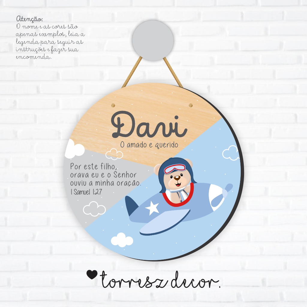 Porta Maternidade Flâmula Urso Aviador Avião 2D 6mm