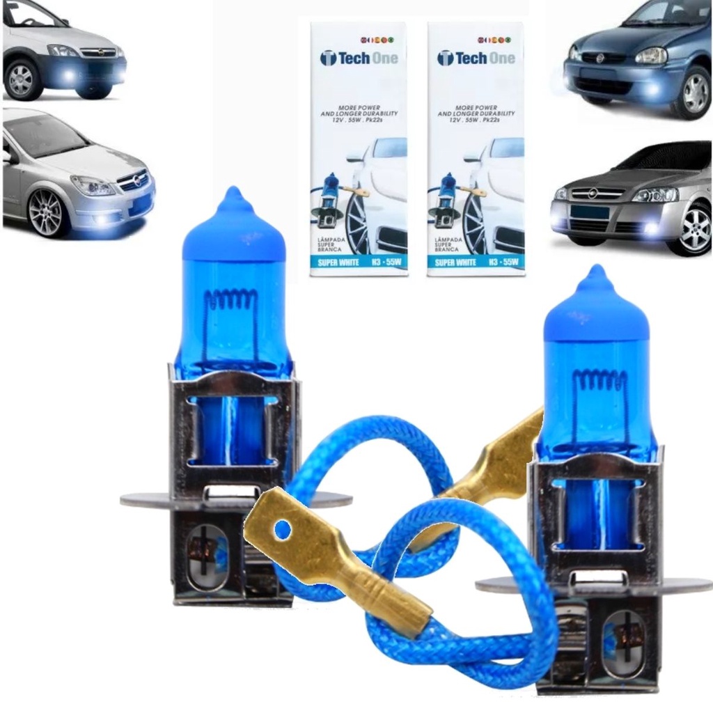 Kit Lampadas Farol de Milha Neblina Celta Corsa Montana Vectra Astra Zafira Meriva - H3 55w Techone 8500k 12v Inmetro