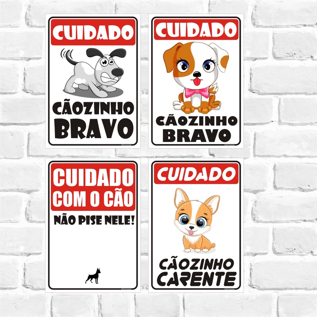 PLACAS DECORATIVAS PET - Cuidado Caozinho Bravo - não pise nele - cachorro carente em Oferta na Shopee