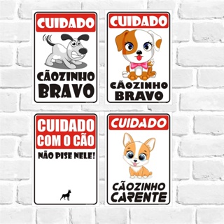 PLACAS DECORATIVAS PET - Cuidado Caozinho Bravo - não pise nele - cachorro carente em Oferta na Shopee
