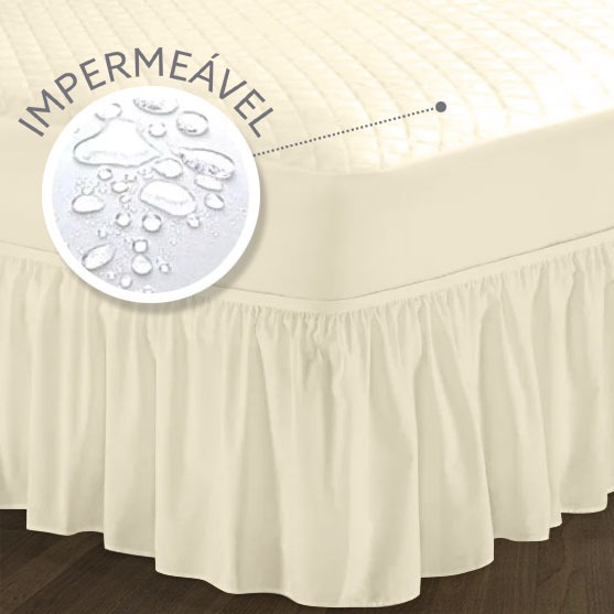 Conjunto Impermeável Capa para Colchão Casal Queen Palha + Saia box