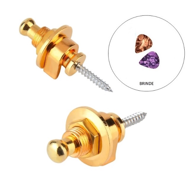Strap Lock Trava Correia Talabarte Par 2 Peças Guitarra Violão Contra Baixo Dourado + Palhetas em Oferta na Shopee