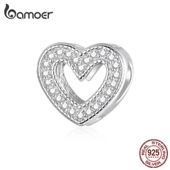 Bamoer Oco Design Esculpido Da Forma Do Coração Charme Prata Esterlina 925
