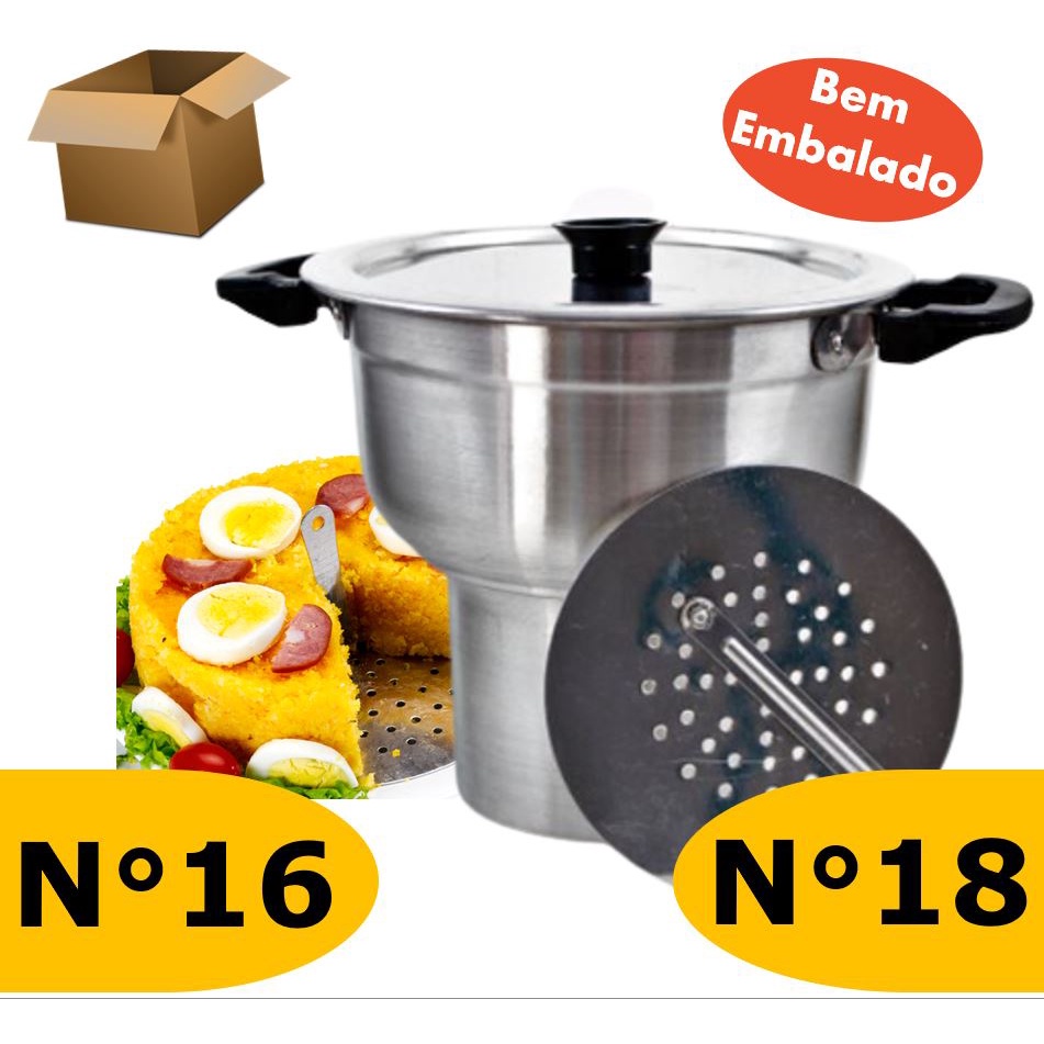 Cuscuzeiro N16/N18 Alumínio Panela Cuzcuzeira Faz Cuscuz Nordestino Médio/Grande Reforçado Aluminio Polido Bem Embalado