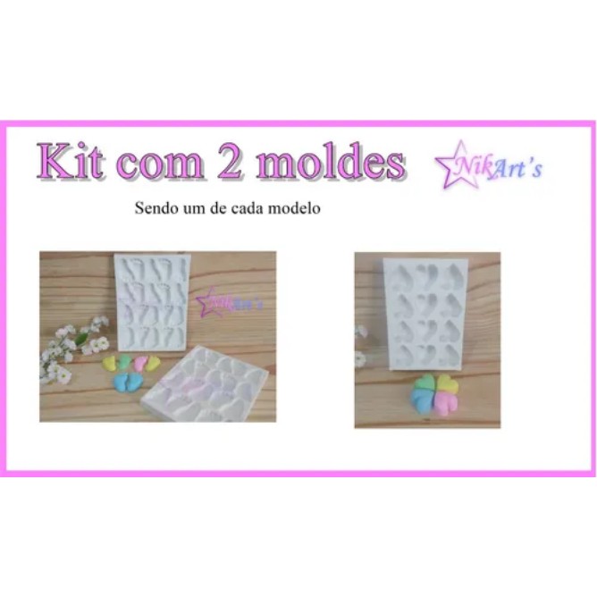 Kit 2 moldes, forma de Silicone, Biscuit, Lembrancina, Sabonete, Artesanato Mini Pezinho 20 Cav Mini Corações