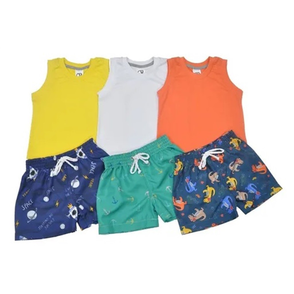 Roupa Bebê Masculina – Kit 3 Bermudas + 3 Regatas Confortáveis! em Oferta na Shopee