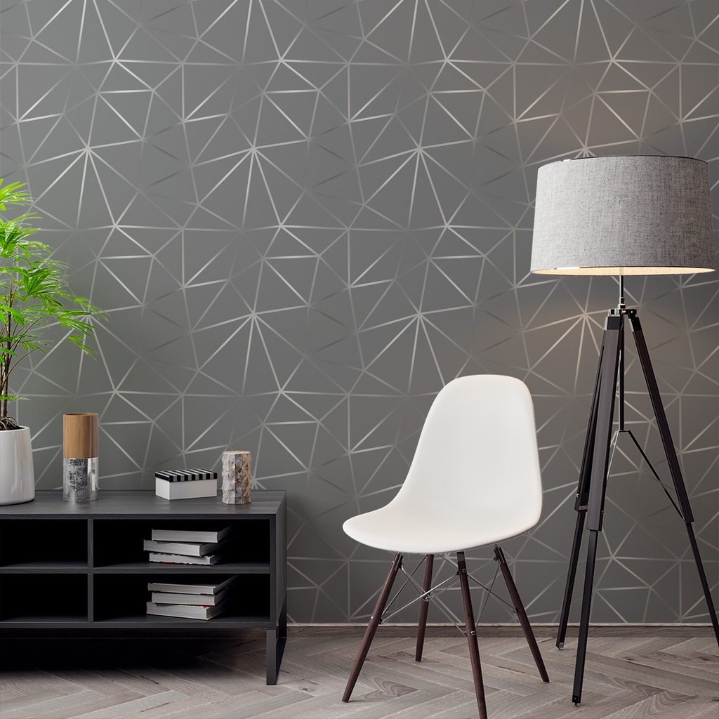 Papel de Parede Adesivo Zara Silver Cinza Chumbo Linhas Prata Adesivo Lavável - Pro Decor