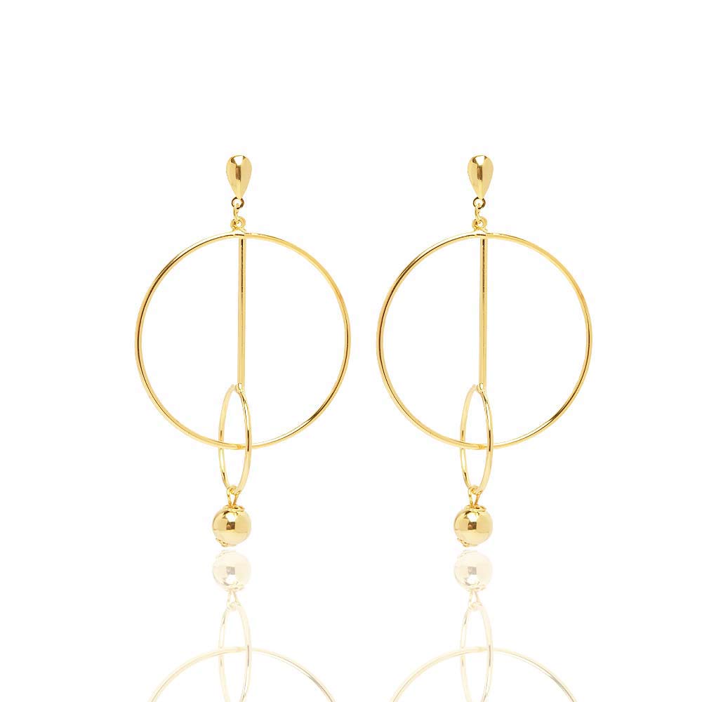 Brinco Argola Dupla Com Bolinha Folheado A Ouro 18K