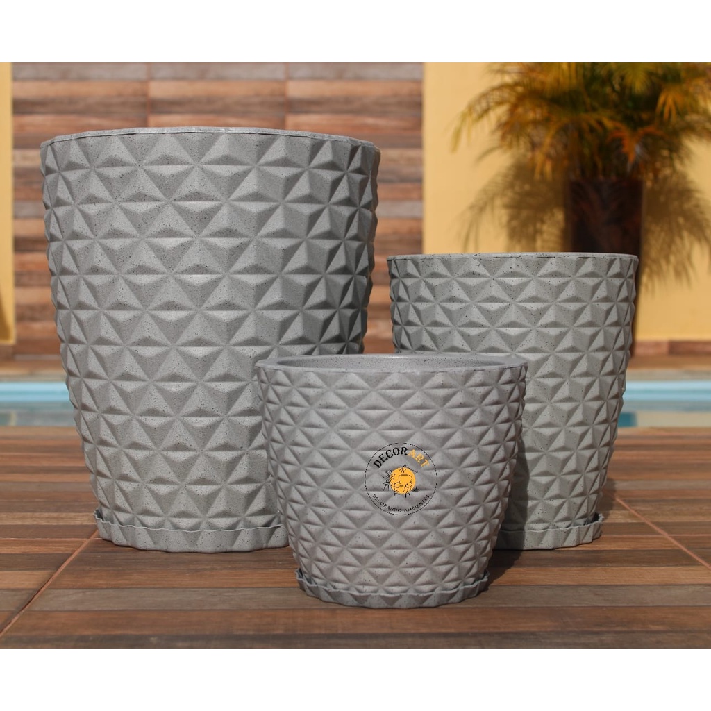 kit 3 vasos Para Plantas Decorativo em Polietileno Diamante N1 N2 N3