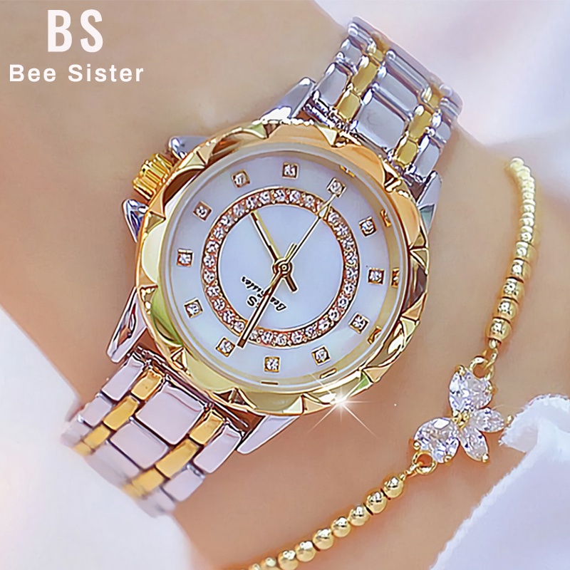 Relógio De Quartzo Feminino BEE SISTER 1506 Bee Sister BS Irmã Abelha Diamante Mulheres Relógio Marca De Luxo 2022 Strass Senhoras Elegantes Relógios De Ouro De Pulso Para As