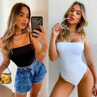 Body/Bod Feminino Reto com Bojo de Alça Fina Barato Tendência
