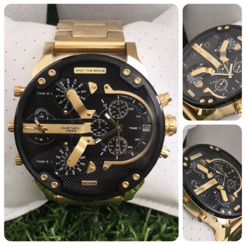 NEW DIESEL MR DADDY 2.0 DZ7399 XL STAINLESS STEEL YELLOW GOLD MENS
