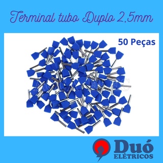Terminal Tubo Duplo 2,5mm - 50 Pçs