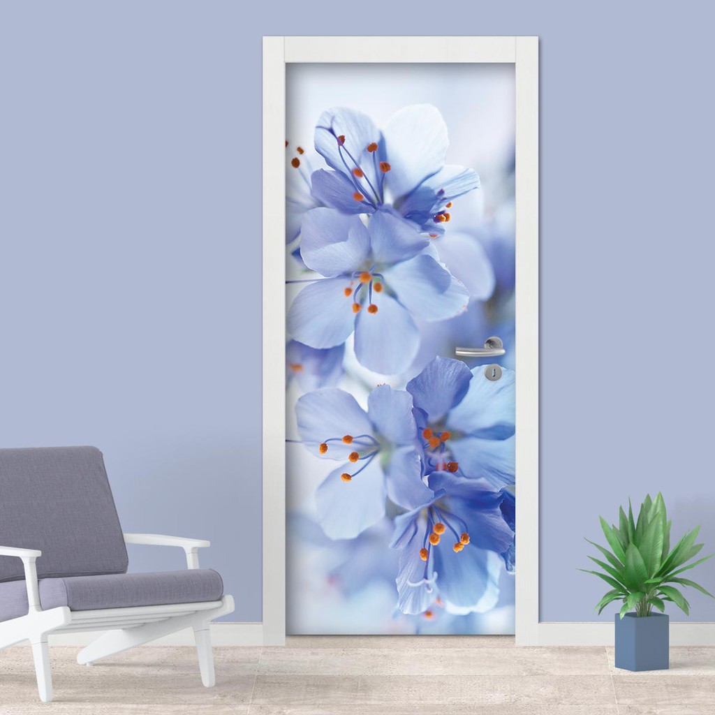 Adesivo De Portas - Flor Azul, Flor Roxa E Flor Textura