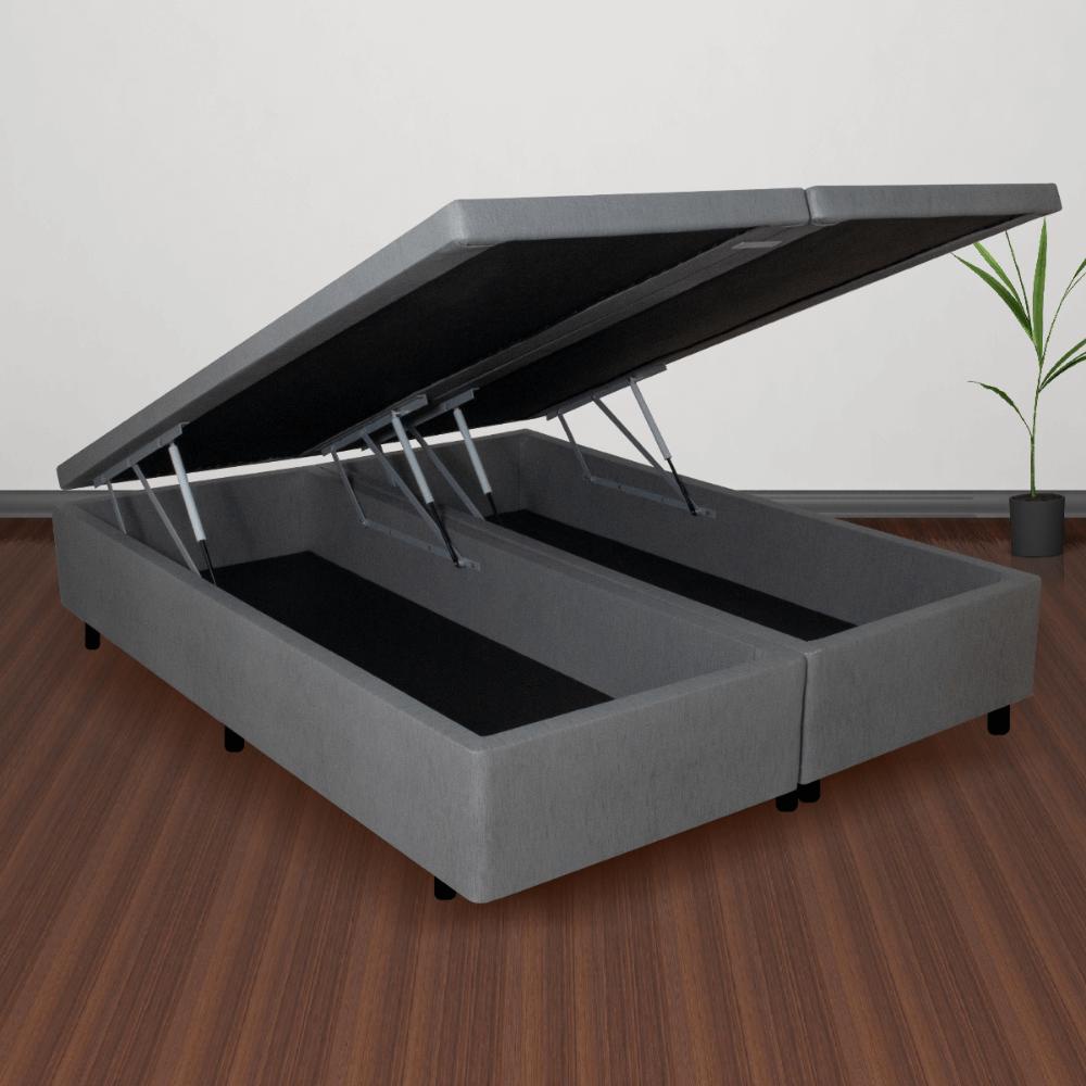 Base Box Baú King 193x203x42cm Courino Linho Cinza