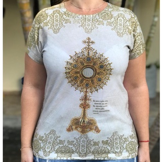 Camiseta Feminina Blusa Baby Look do Santissimo Sacramento Ostensório Jesus Religioso Católico