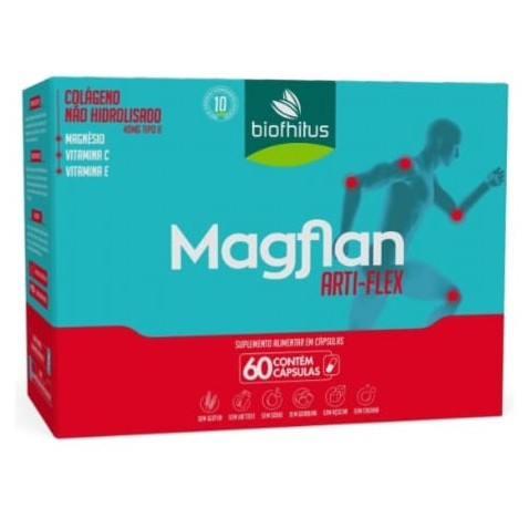 Colágeno UC II MAGFLAN ARTI-FLEX Colágeno Tipo II 40mg Magnesio 60 Cápsulas para dores no joelho e articulações colageno tipo dois